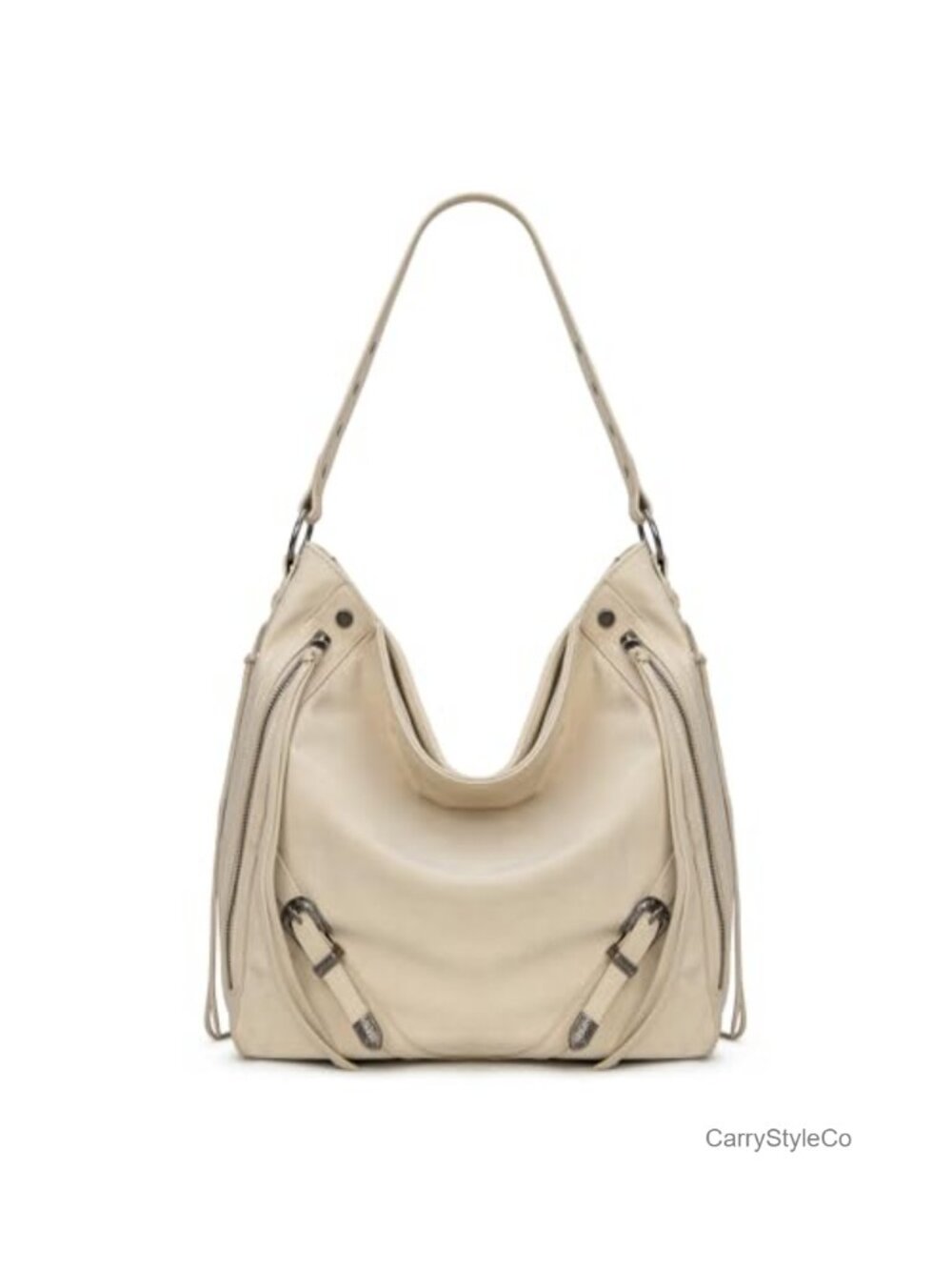 Faux Suede Hobo Bag Large Shoulder Purse with Buckle Fringe Zipper